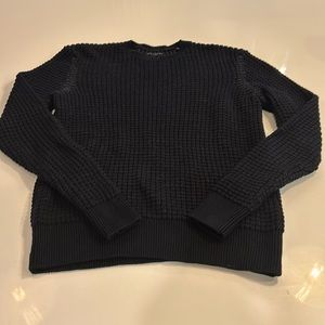 All Saints Men’s thick waffle cotton crewneck sweater navy small